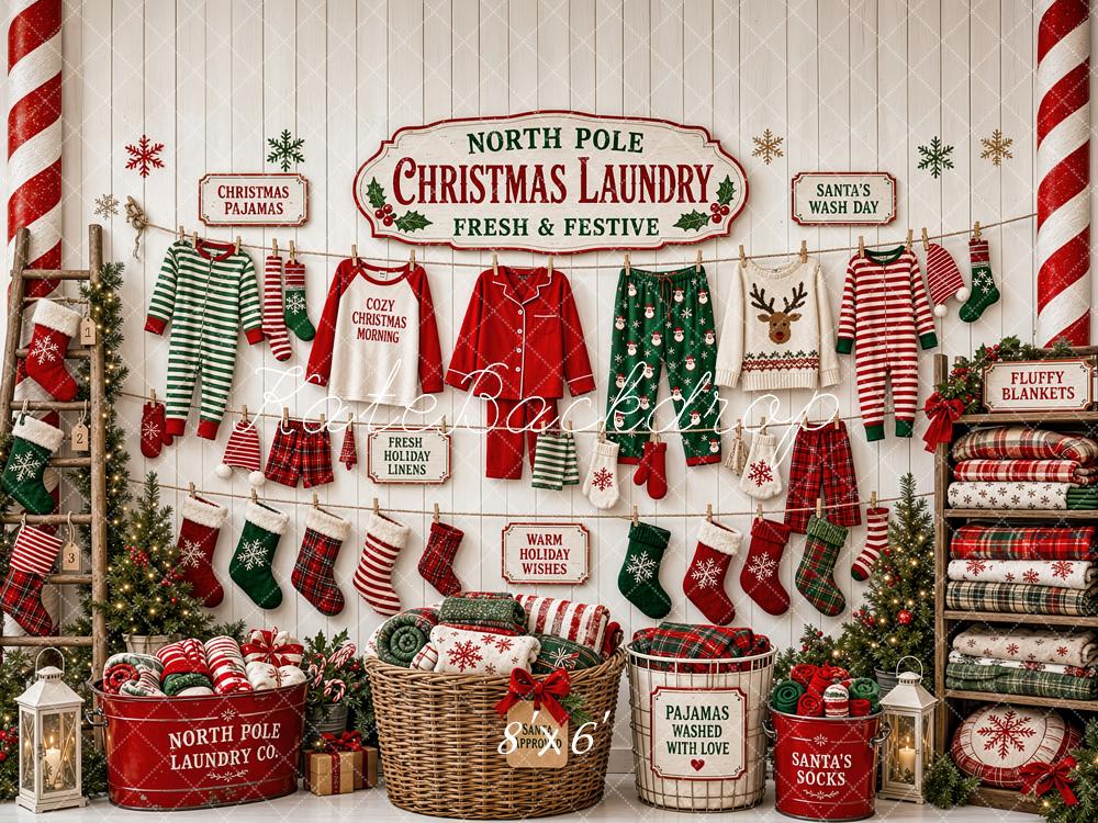 Kate Christmas Laundry Pajamas Stockings Blankets Candy Cane Printed Backdrop Designed by Patty Roberts