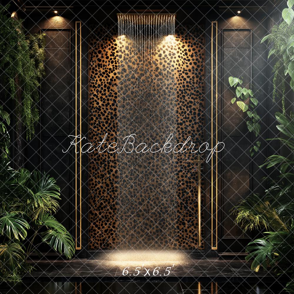 Kate Boudoir Jungle Leopard Print Wall Greenery Shower Backdrop Designed by Ashley Paul