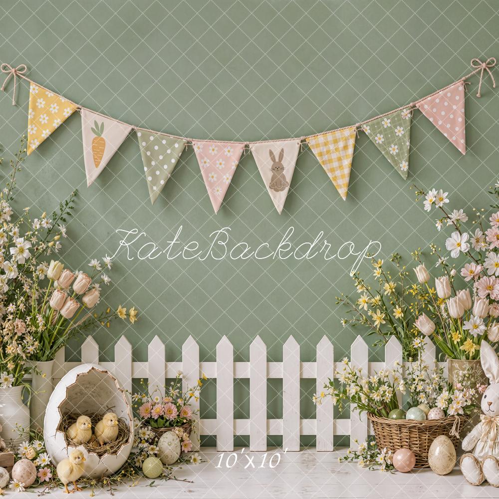 Kate Easter Cake Smash Floral Garden Bunny Eggs Chicks Buntings Printed Backdrop Designed by Emetselch