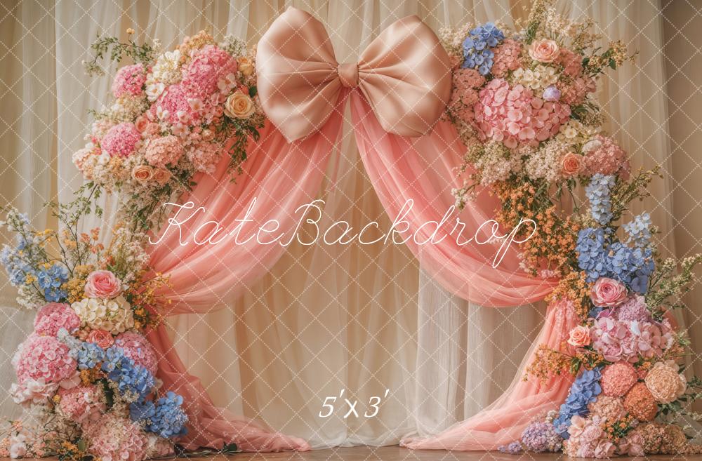 Kate Floral Arch Pink Bow Drapes Backdrop Designed by Emetselch