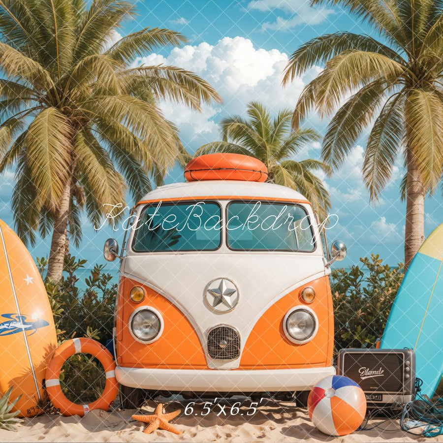 Retro Beach Van Tropical Surf Backdrop