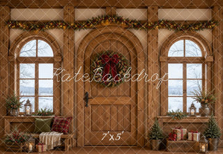 Kate Christmas Rustic Wooden Door Garland Arched Windows Gifts Printed Backdrop Designed by Emetselch