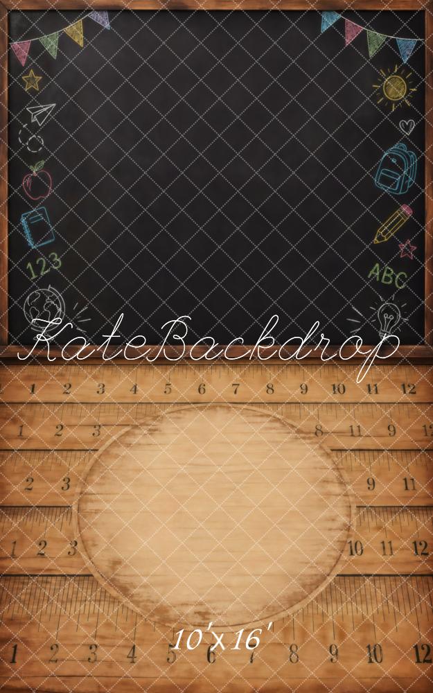 Kate Sweep Back to School Chalkboard Ruler Brown Printed Backdrop Designed by Vertigo Productions