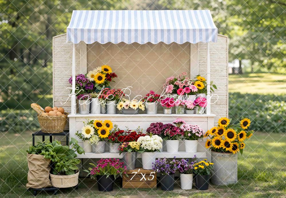 Kate Summer Flower Stand Sunflowers Potted Garden Printed Backdrop Designed by Mini MakeBelieve