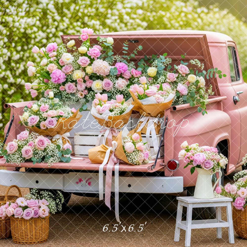 Kate Spring Pink Truck Flower Baskets Backdrop Designed by Patty Roberts