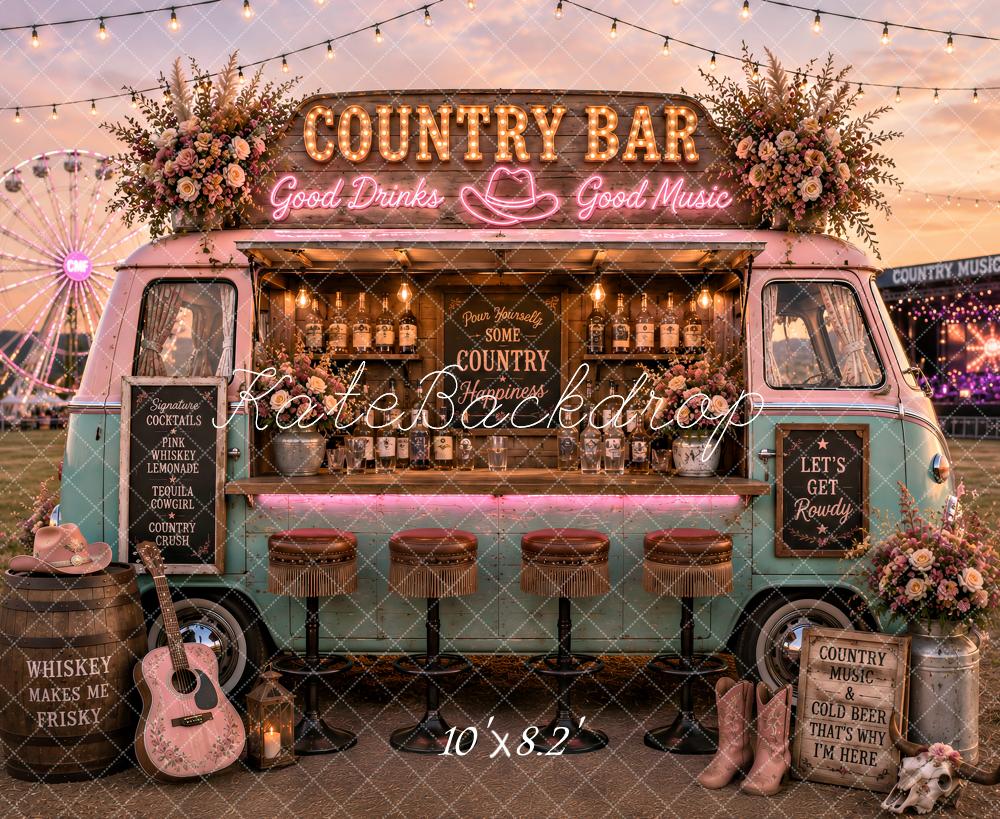 Kate Country Music Bar Pink Floral Van Printed Backdrop Designed by Ashley Paul