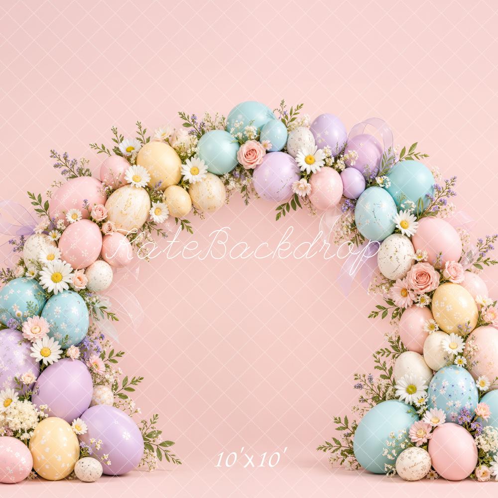Kate Easter Pastel Egg Flower Arch Pink Printed Backdrop Designed by Emetselch