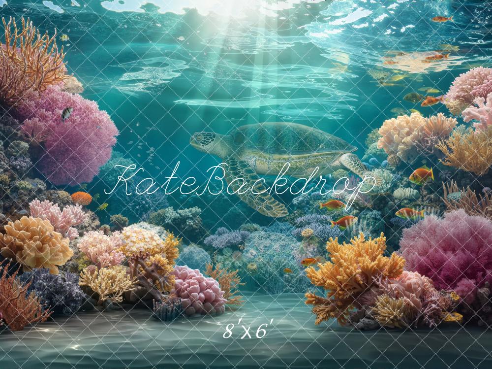 Kate Underwater Coral Reef Fish Sea Turtle Backdrop Designed by Chain Photography