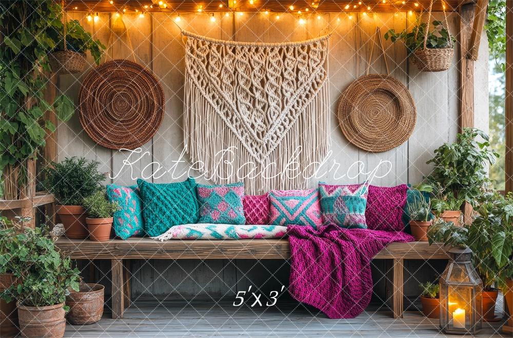 Kate Bohemian Macrame Cozy Patio Bench Backdrop Designed by Mini MakeBelieve