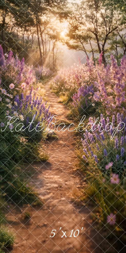 Kate Summer Sunlit Forest Path Lavender Floral Printed Backdrop Designed by Emetselch