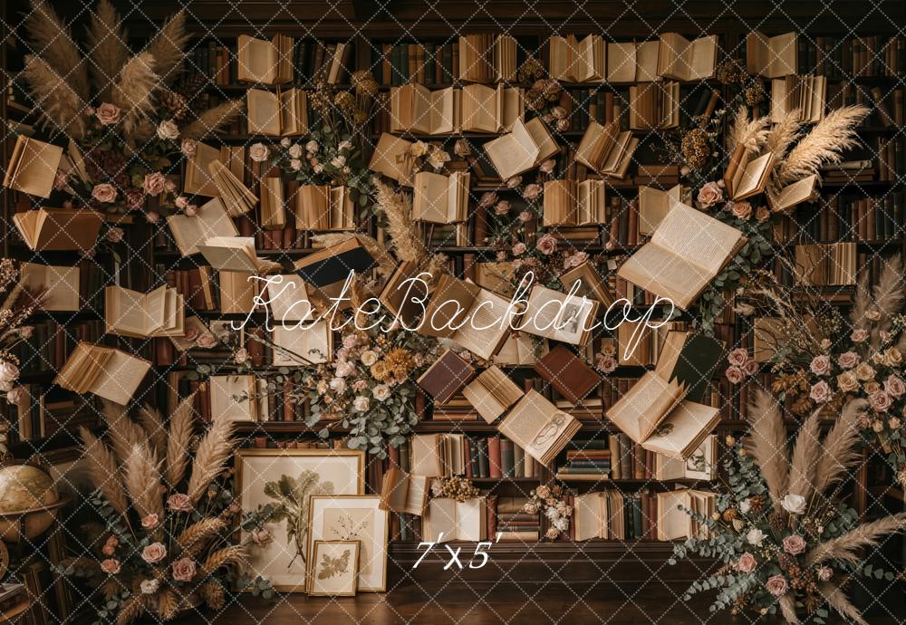 Kate Vintage Books Floral Library Printed Backdrop Designed by Emetselch