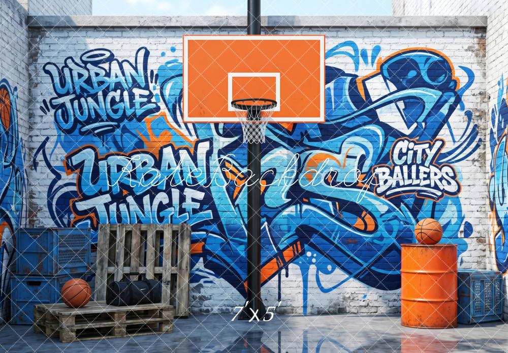 Kate Sports Urban Jungle Graffiti Basketball Court Brick Wall Printed Backdrop Designed by Patty Roberts