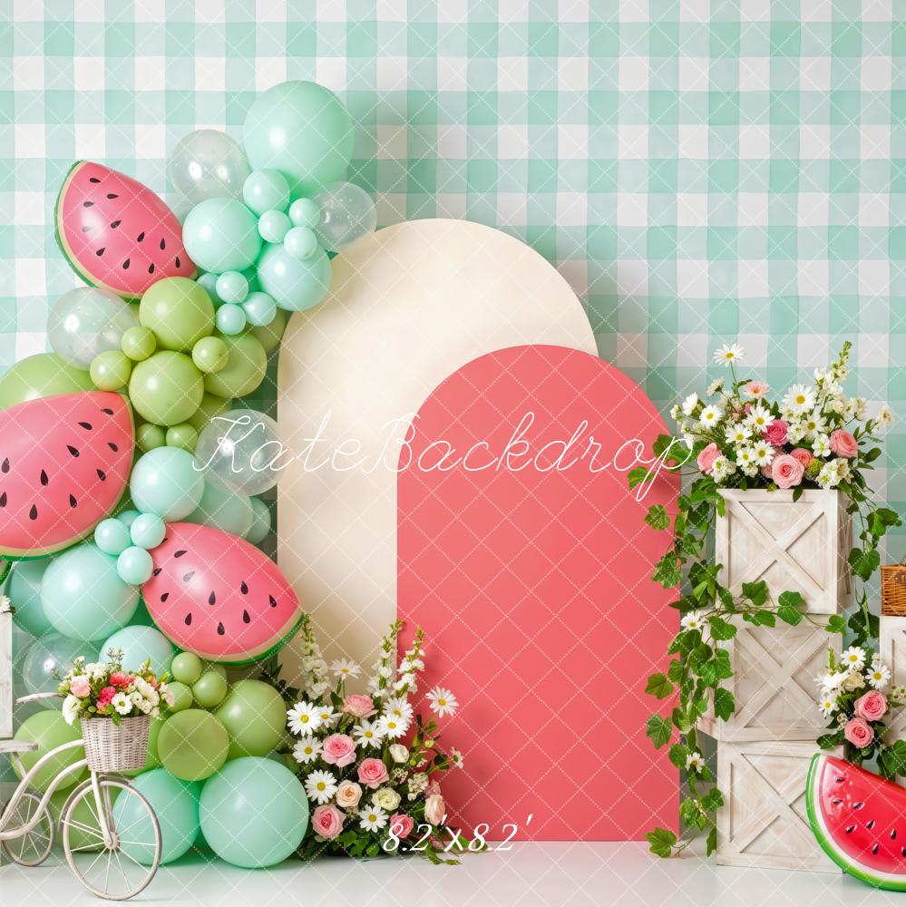 Kate Cake Smash Summer Mint Green Watermelon Balloon Arch Printed Backdrop Designed by Patty Roberts