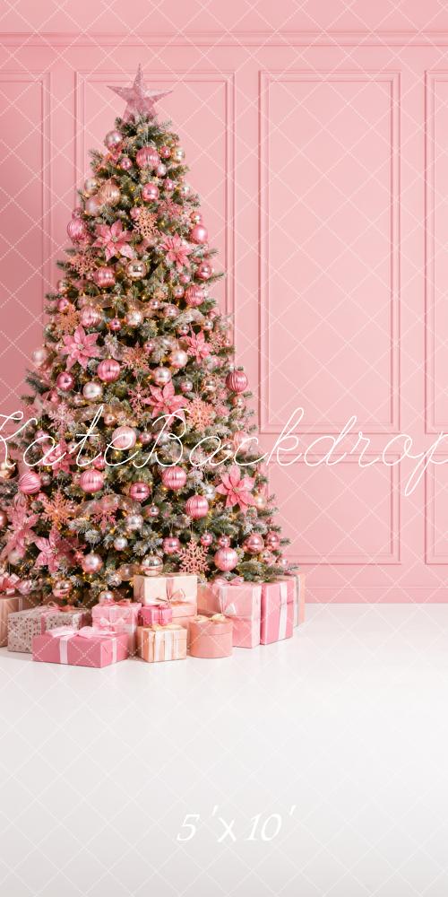 Kate Sweep Christmas Tree Gifts Pink Wall Poinsettia Printed Backdrop Designed by Megan Leigh Photography