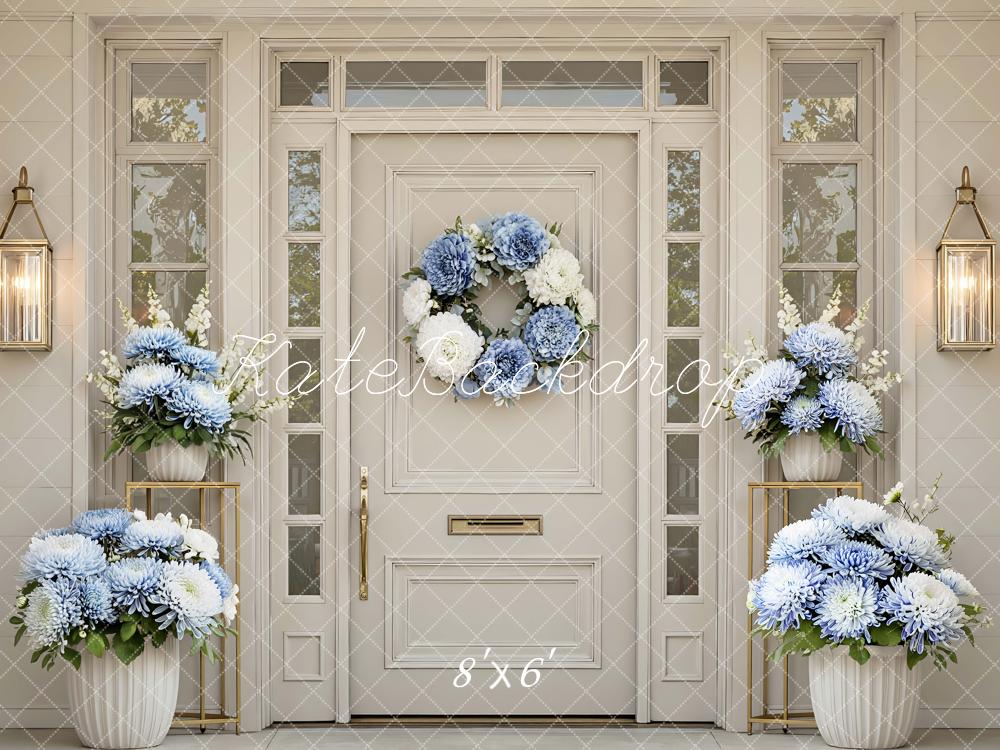 Kate Spring Blue and White Flower Arch Front Door Backdrop Designed by Mini MakeBelieve