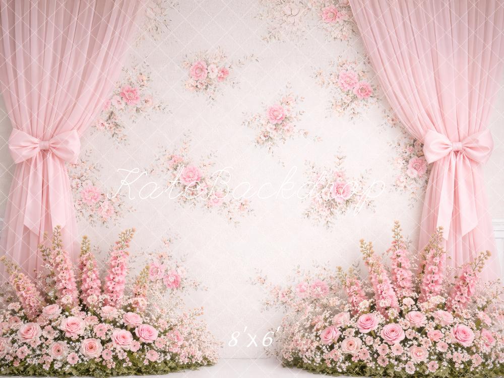 Kate Spring Pink Flower Arch Curtains Floral Wall Backdrop Designed by Megan Leigh Photography