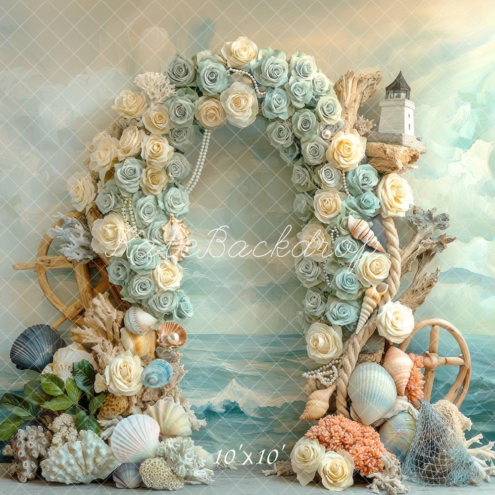 Kate Beach Mermaid Flower Arch Seashells Nautical Backdrop Designed by Mini MakeBelieve