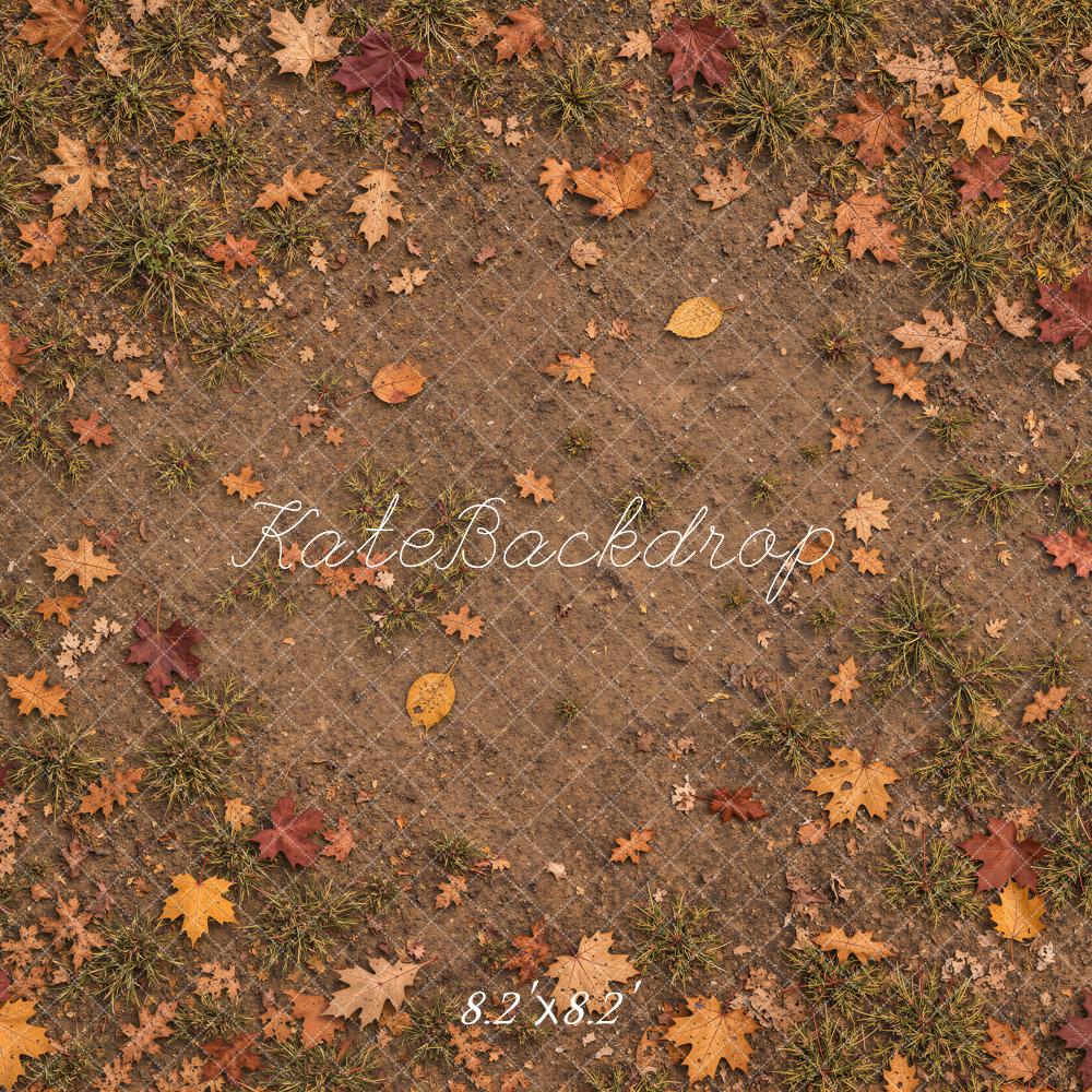 Kate Fall Leaves Grass Ground Floor Printed Backdrop Designed by Emetselch