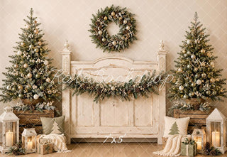 Lightning Deal Kate Christmas Rustic Headboard Trees Wreath Lanterns Printed Backdrop Designed by Emetselch