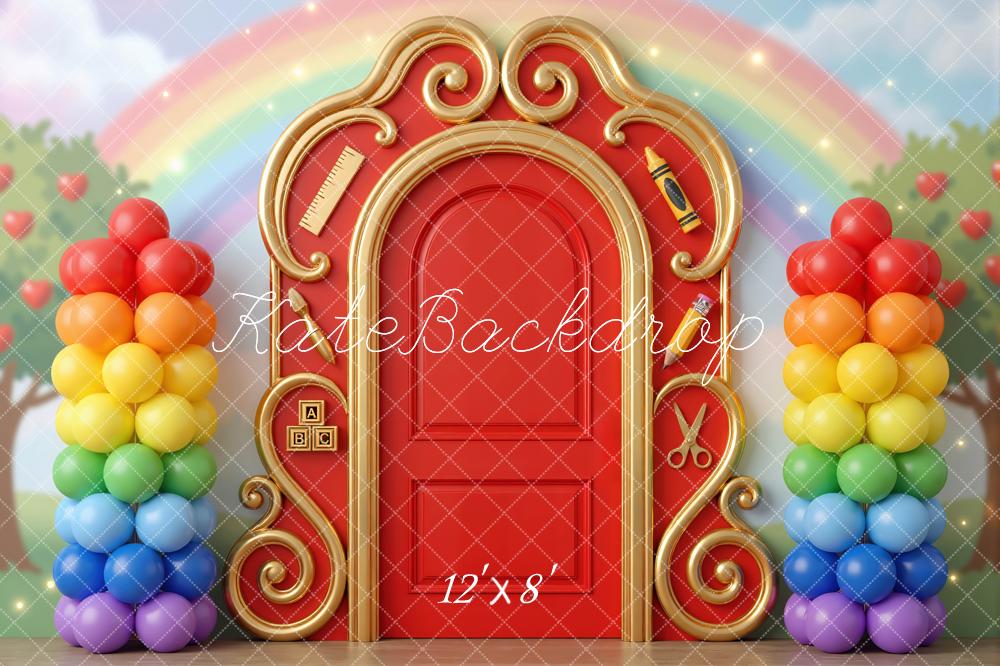 Kate Back to School Rainbow Door Balloons Backdrop Designed by Mini MakeBelieve
