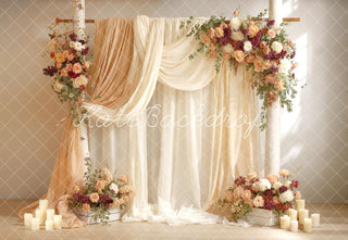 Kate Mother's Day Flower Arch Birch Poles Cream Drapes Printed Backdrop Designed by Emetselch