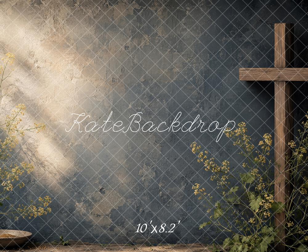 Kate Easter Cross Rustic Wildflower Sunlight Printed Backdrop Designed by Shutter Swan Studios