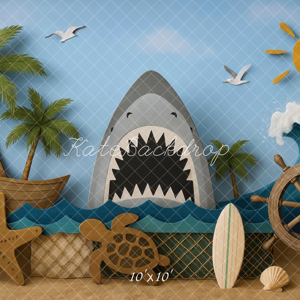 Kate Summer Shark Beach Palm Tree Backdrop Designed by Mini MakeBelieve