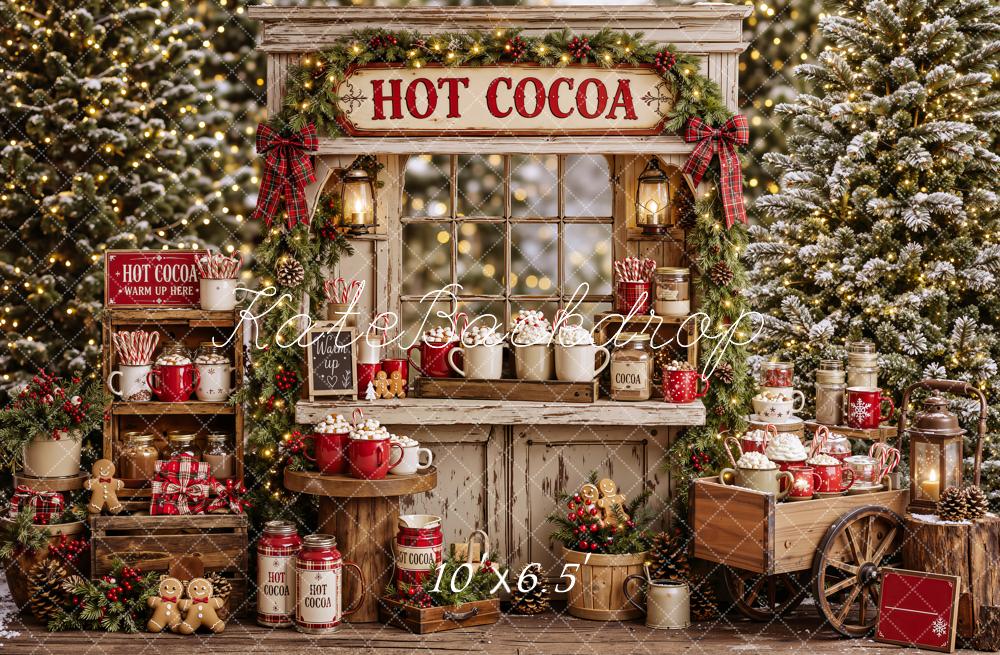 Kate Christmas Hot Cocoa Stand Mugs Shelves Cart Forest Printed Backdrop Designed by Emetselch