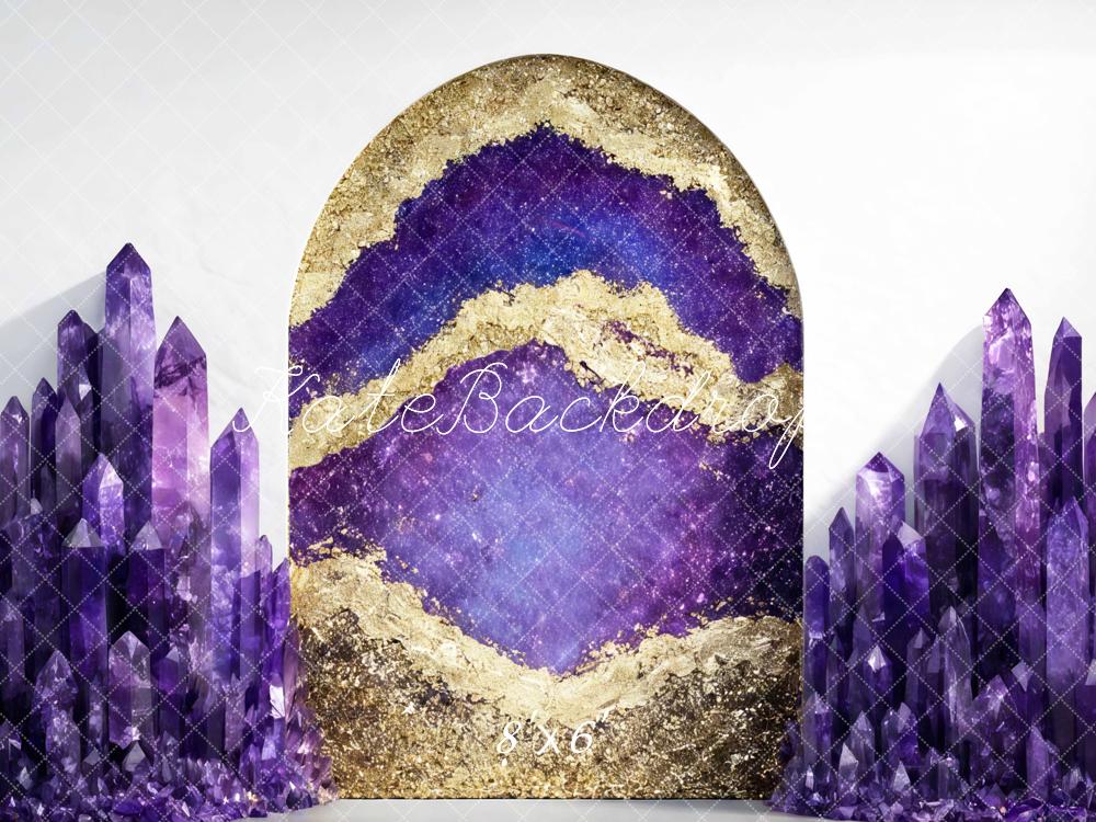 Kate Purple Crystal Cluster Geode Arch Printed Backdrop Designed by Mini MakeBelieve