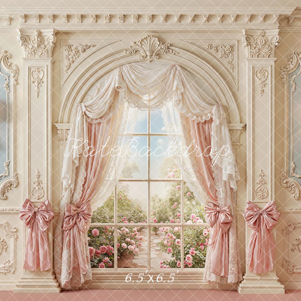 Kate Spring Pink Bow Ornate Window Vintage Wall Backdrop Designed by Emetselch