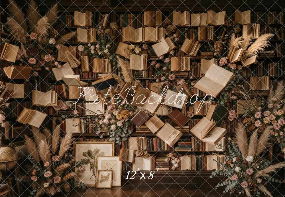 Kate Vintage Books Floral Library Printed Backdrop Designed by Emetselch