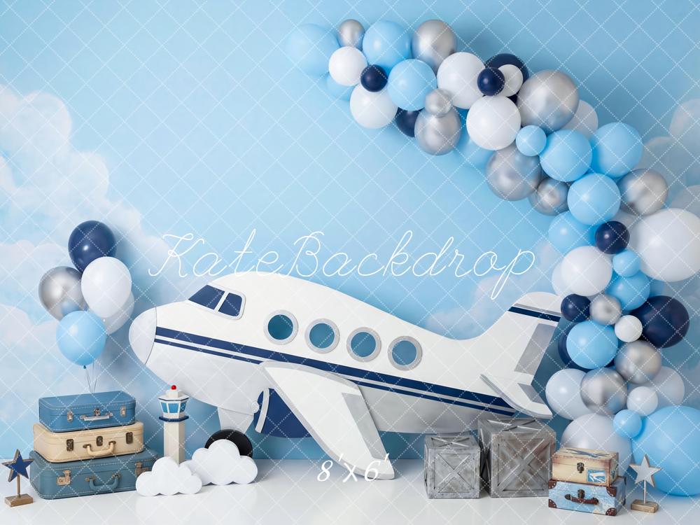 Kate Cake Smash Airplane Balloons Clouds Sky Printed Backdrop Designed by Patty Roberts