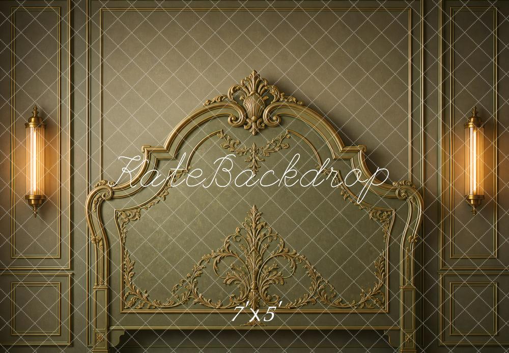 Kate Headboard Green Ornate Vintage Wall Printed Backdrop Designed by Vertigo Productions