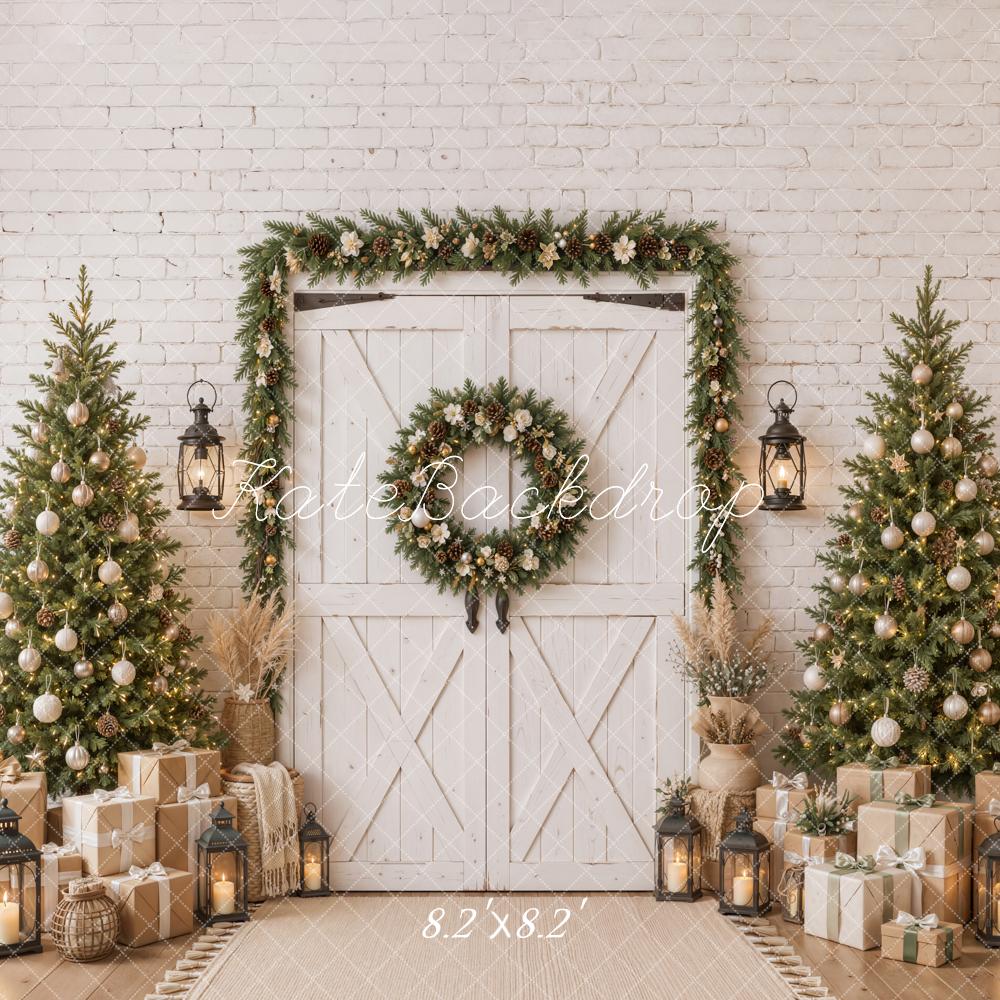 Kate Christmas Barn Door Garland Wreath Christmas Trees Printed Backdrop Designed by Emetselch