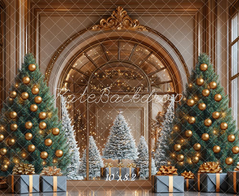 Kate Christmas Tree Gorgeous Golden Arch Window Backdrop Designed by Mini MakeBelieve