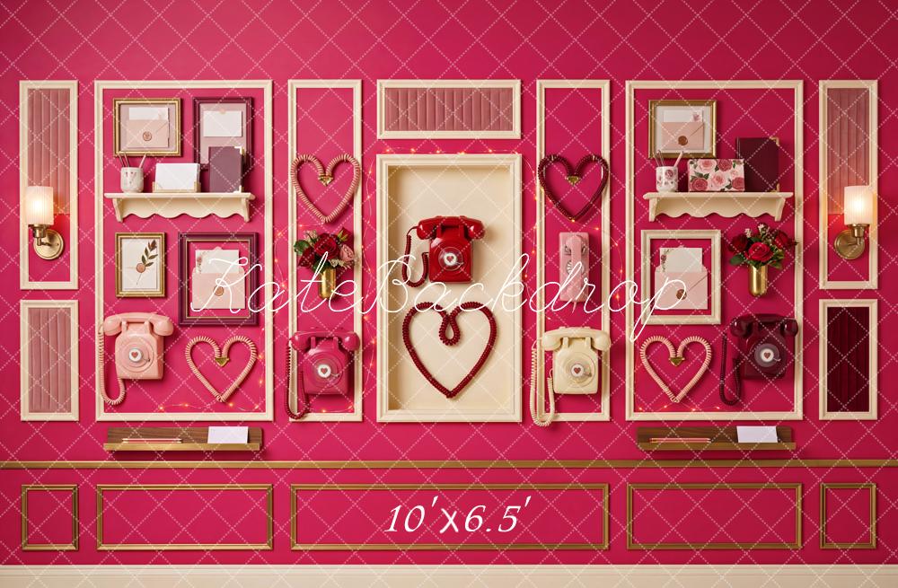 Kate Valentine's Day Pink Vintage Telephone Hearts Wall Printed Backdrop Designed by Patty Roberts