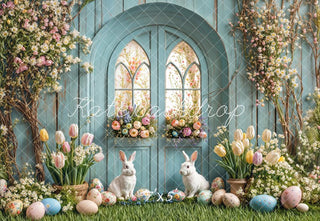 Kate Easter Bunny Floral Egg Arch Door Printed Backdrop Designed by Emetselch
