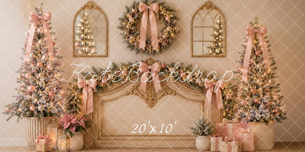 Kate Christmas Headboard Wreath Trees Ribbon Bows Printed Backdrop Designed by Megan Leigh Photography