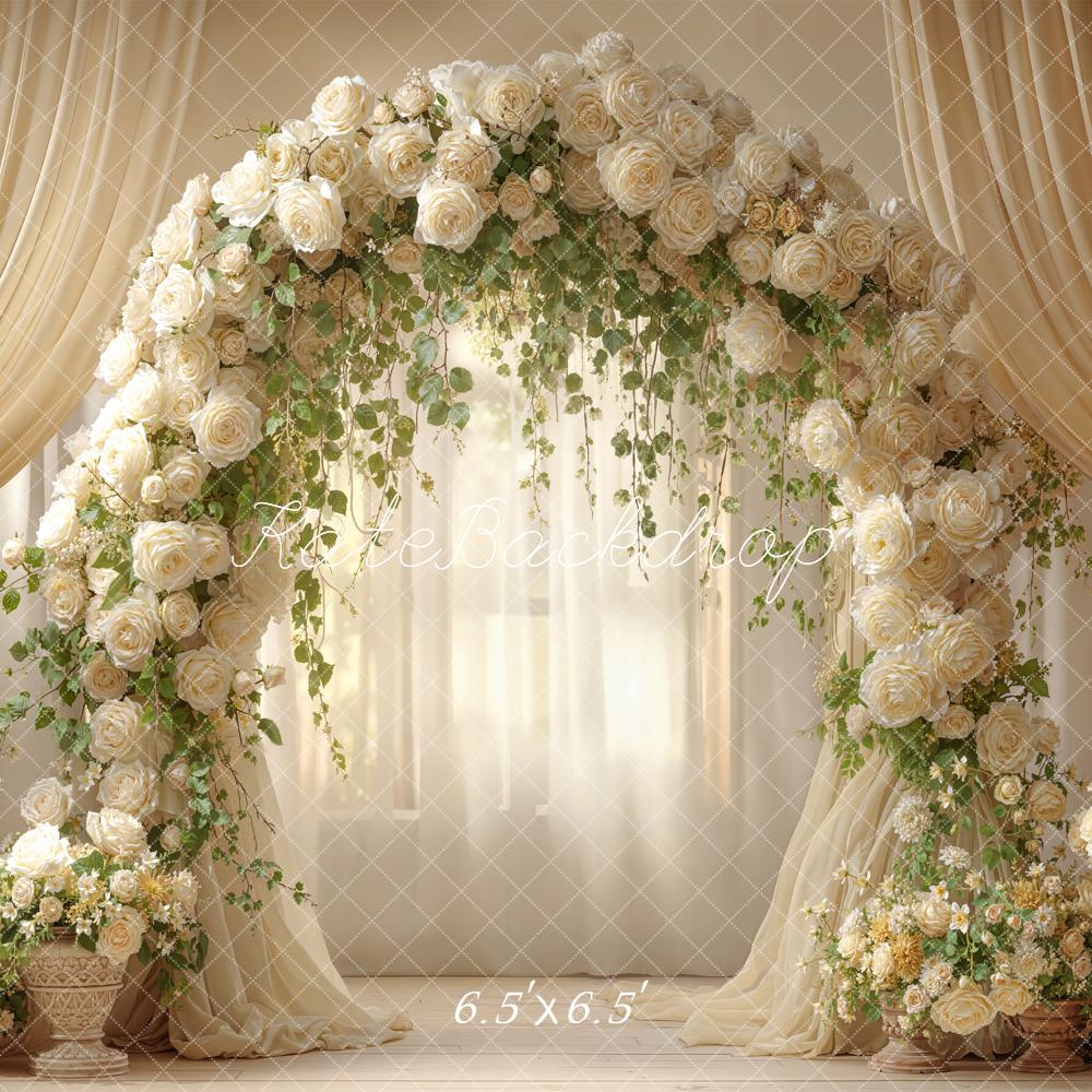 Kate Spring Flower Arch Cream Roses Drapes Printed Backdrop Designed by Emetselch