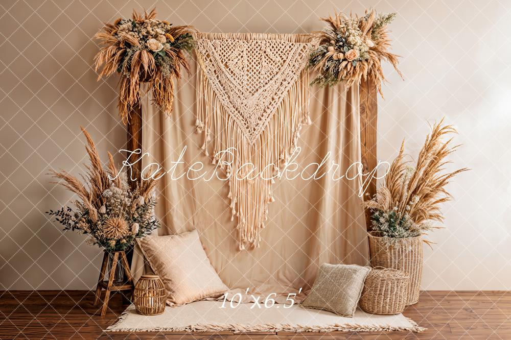 Kate Boho Macrame Flower Arch Beige Backdrop Designed by Emetselch
