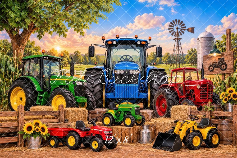 Kate Cake Smash Farm Tractors Windmill Boys Printed Backdrop Designed by Laura Bybee
