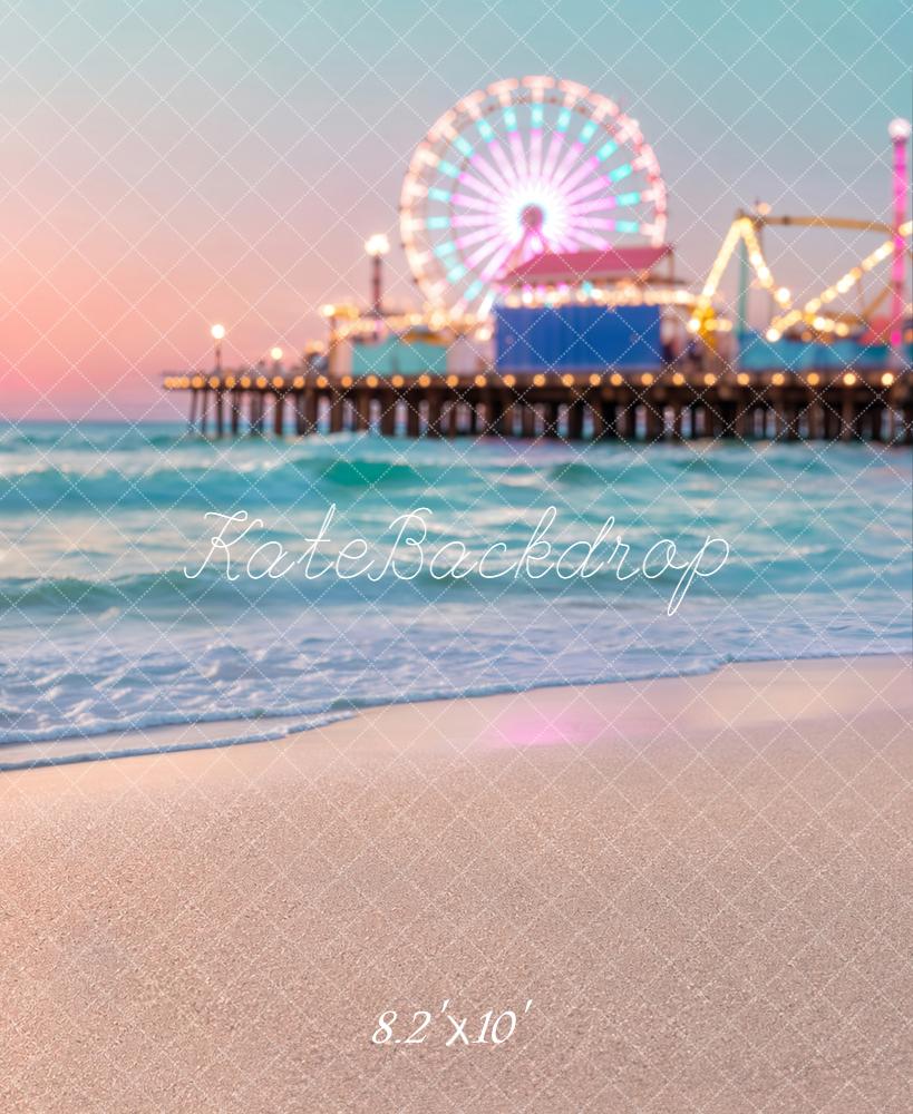 Kate Beach Ferris Wheel Pier Sunset Printed Backdrop Designed by Chain Photography