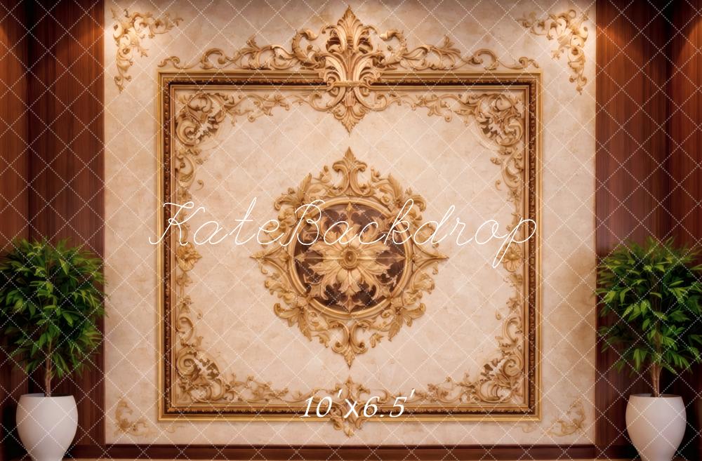 Kate Vintage Wall Ornate Gold with Plants Printed Backdrop Designed by Vertigo Productions