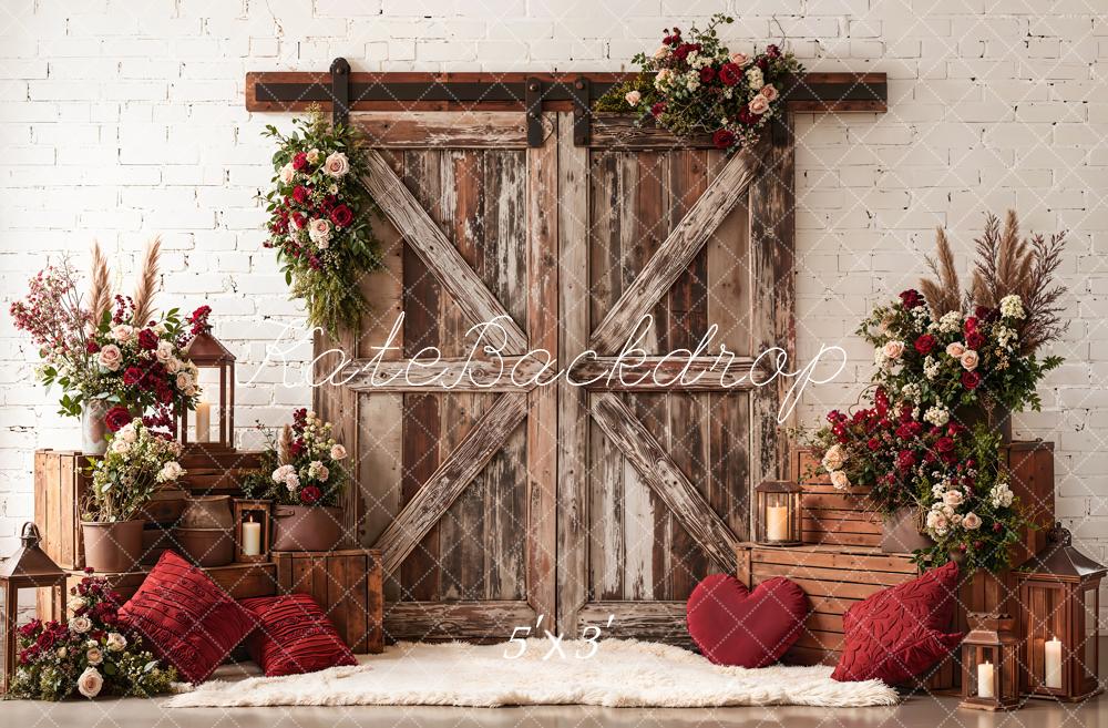 Kate Spring Rustic Barn Door Crates Lanterns Flower Arch Backdrop Designed by Emetselch