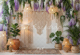 Kate Boho Macrame Floral Hanging Lamps Plants Printed Backdrop Designed by Emetselch