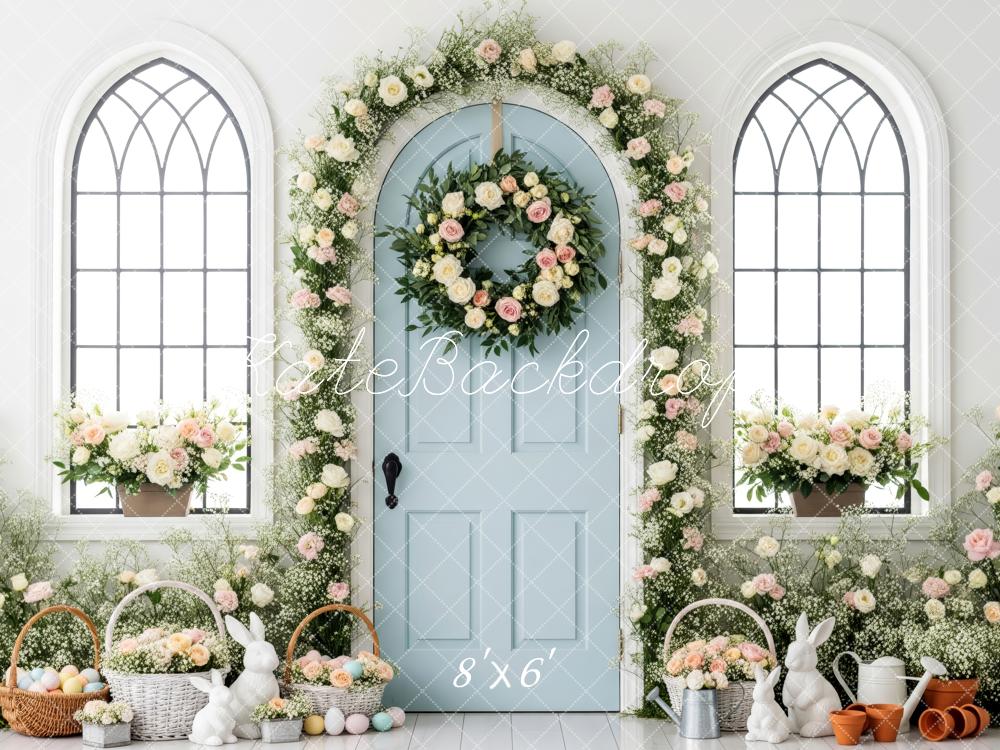 TEST Kate Easter Bunny Floral Arch Blue Door Backdrop Designed by Patty Roberts