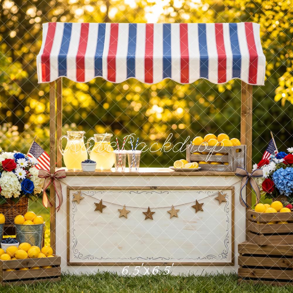 Kate Summer Independence Day Lemonade Stand Canopy Flags Flowers Lemons Printed Backdrop Designed by Patty Roberts