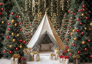 Kate Christmas White Teepee Forest Gift Printed Backdrop Designed by Mini MakeBelieve