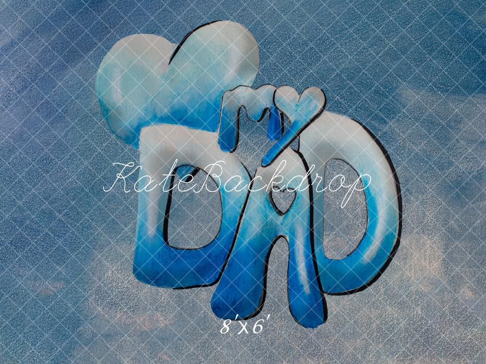 Kate Father's Day Blue Dad Heart Mouse Ears Lettering Printed Backdrop Designed by Fantasyphotoart