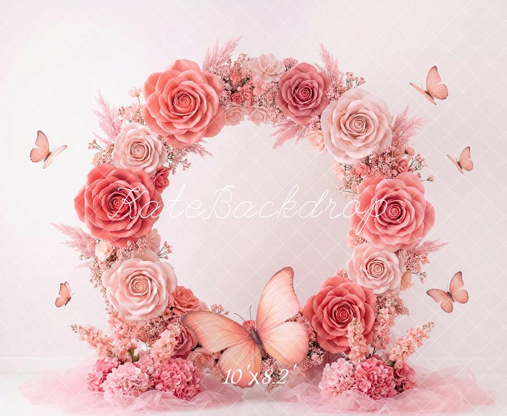 Kate Mother's Day Flower Arch Pink Roses Butterflies Printed Backdrop Designed by Patty Roberts